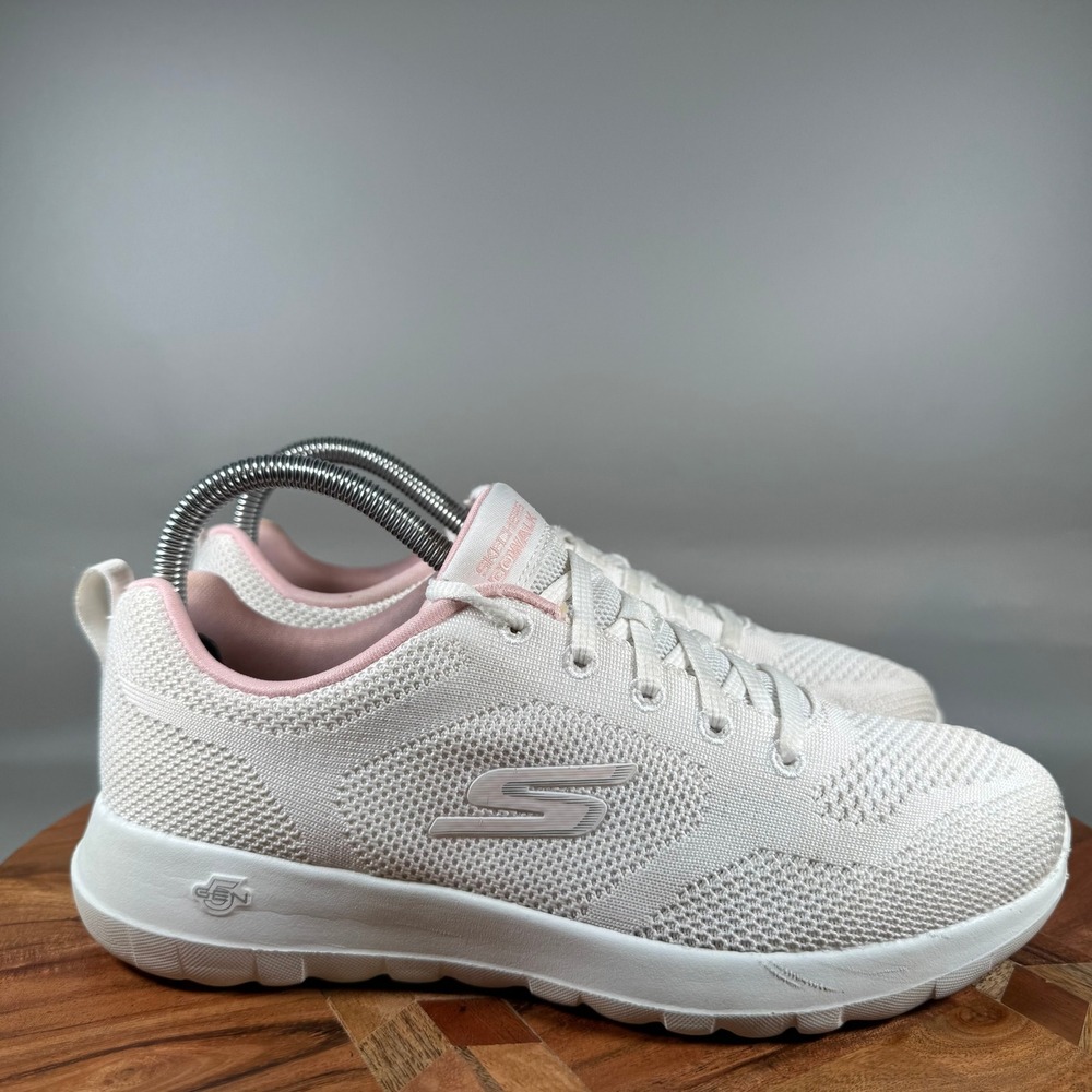 Skechers Go Walk Joy White Pink Mesh Walking Shoes Sneakers 124640 Womens 7